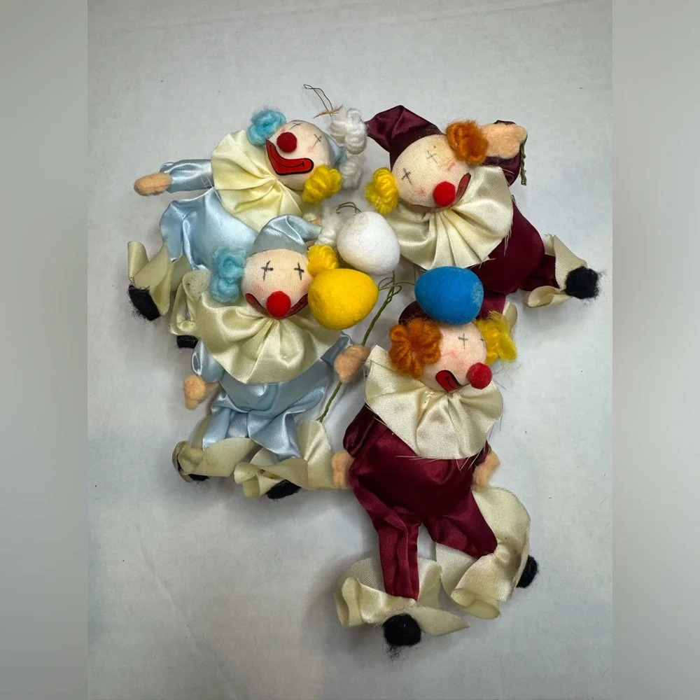 Vintage Various Soft Clowns Christmas Ornaments‎ Lot of 4